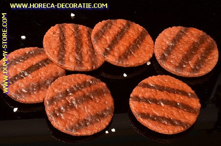 Hamburger, gegrild, 6 stuks - Ø 100 mm - nep namaak dummy imitatie